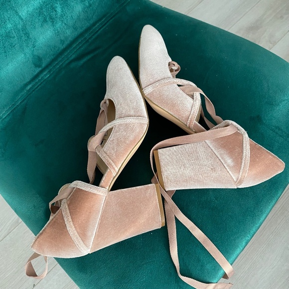 Pink Velvet Ballet Lace Up Block Heels - Picture 10 of 12